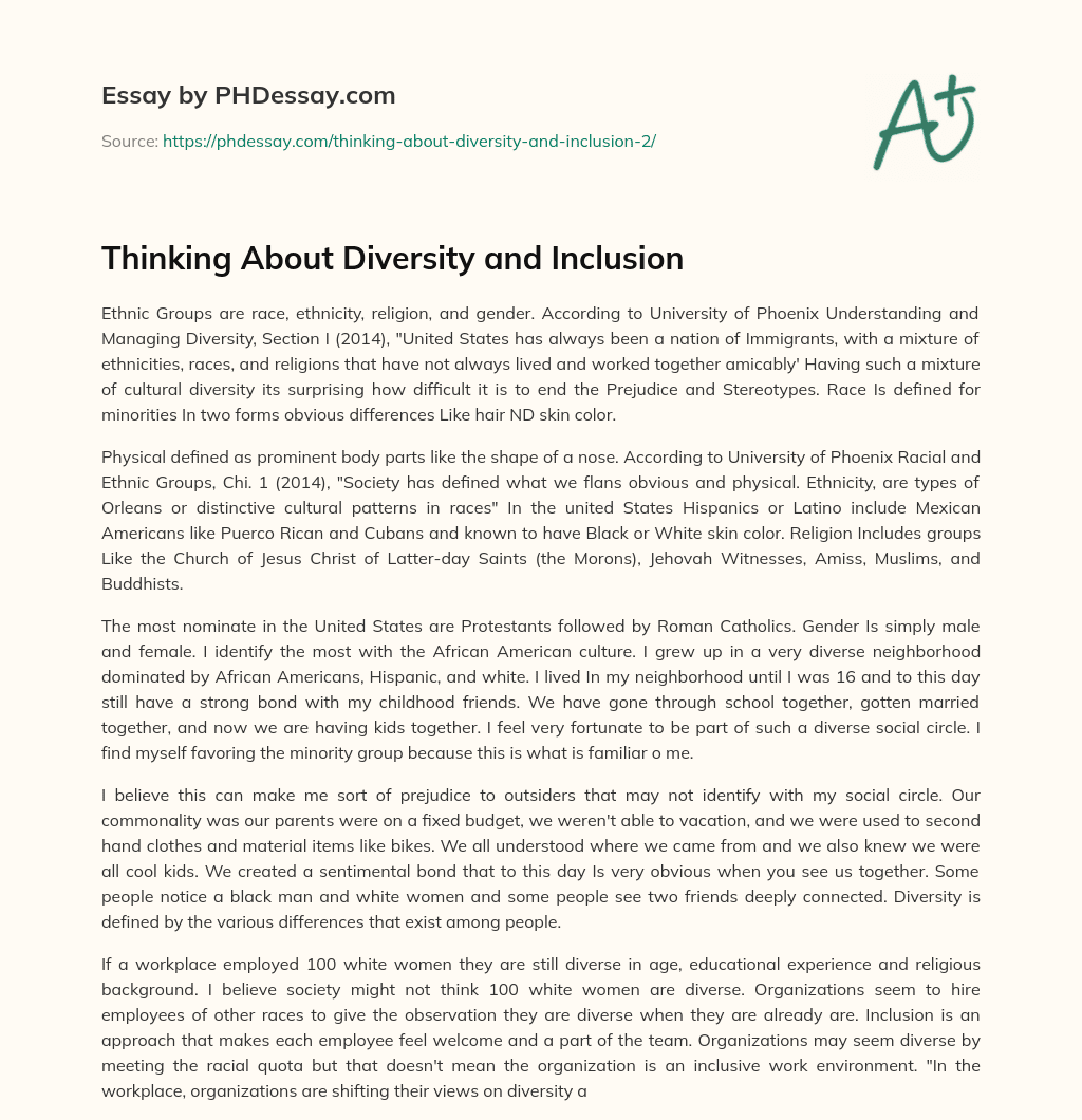 Thinking About Diversity and Inclusion essay