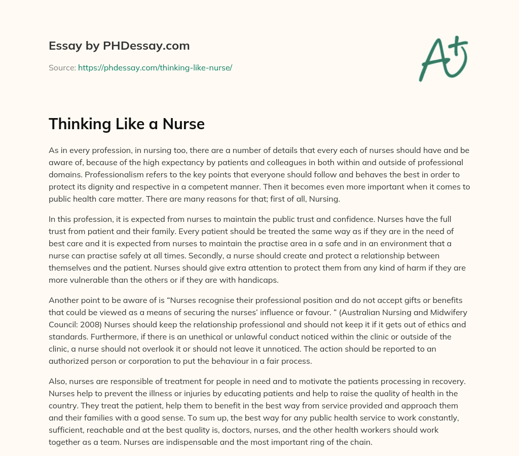 Thinking Like a Nurse essay