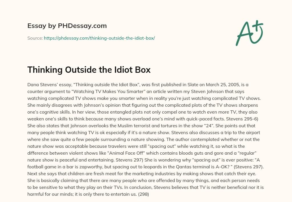 Thinking Outside the Idiot Box essay