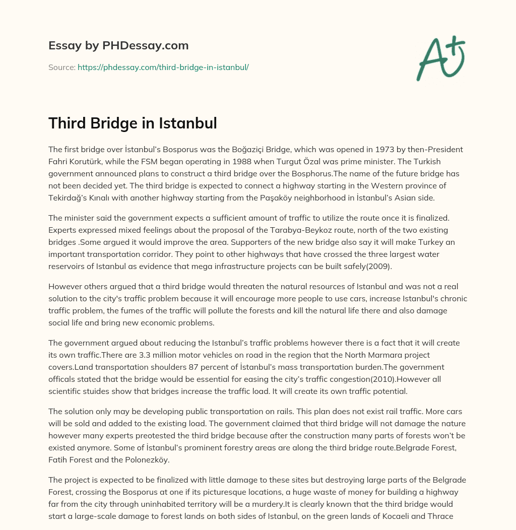 Third Bridge in Istanbul essay