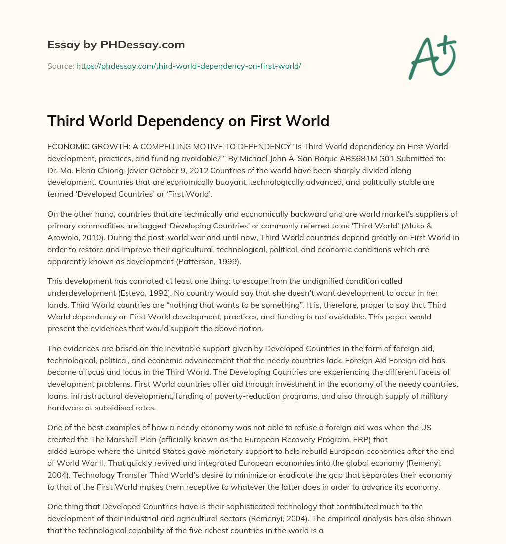 Third World Dependency on First World essay