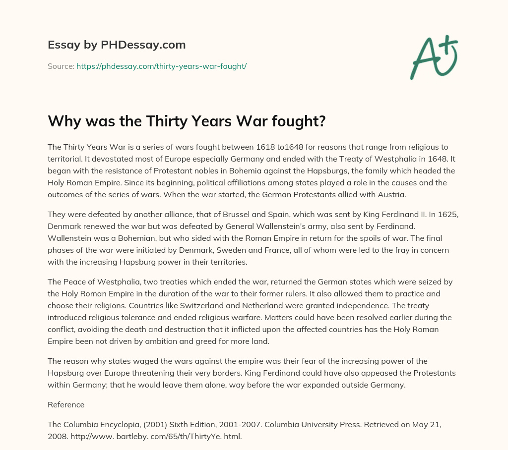 Why was the Thirty Years War fought? essay