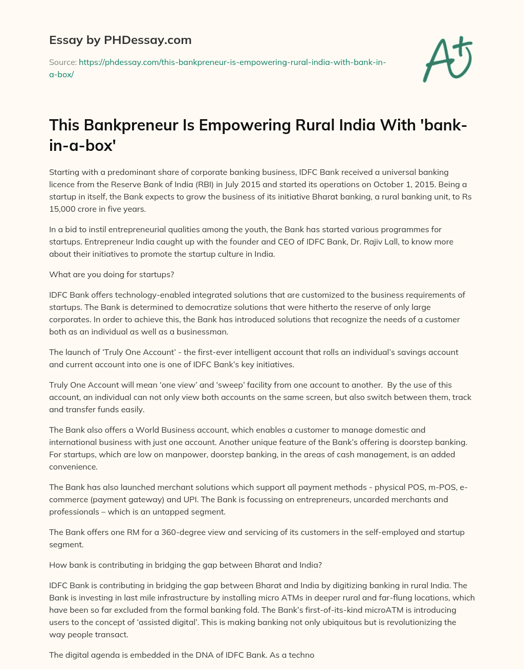 This Bankpreneur Is Empowering Rural India With ‘bank-in-a-box’ essay