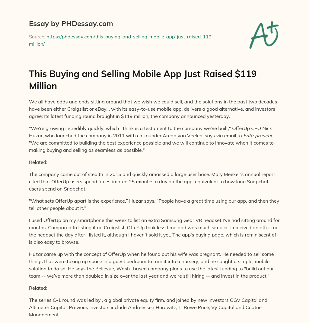 This Buying and Selling Mobile App Just Raised $119 Million essay