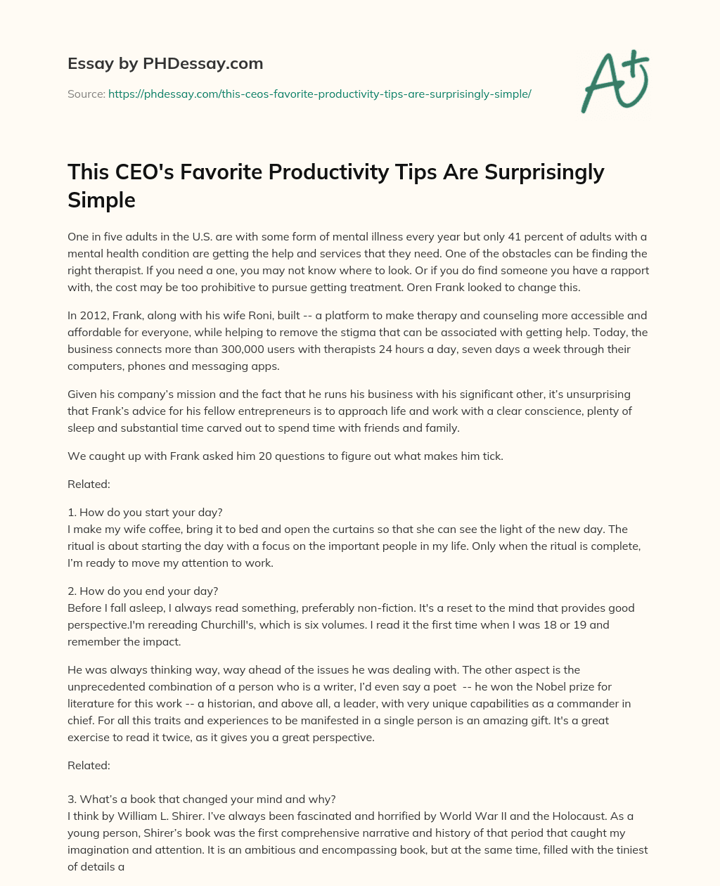 This CEO’s Favorite Productivity Tips Are Surprisingly Simple essay