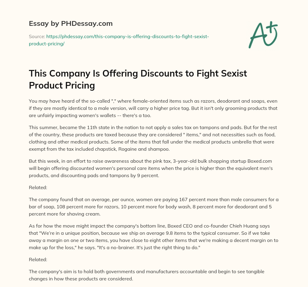 This Company Is Offering Discounts to Fight Sexist Product Pricing essay