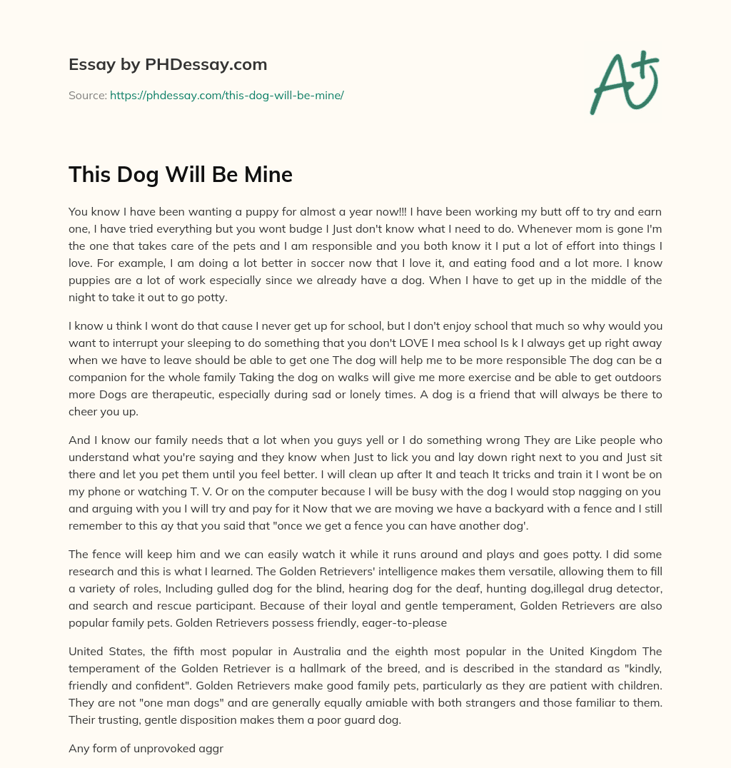 This Dog Will Be Mine essay