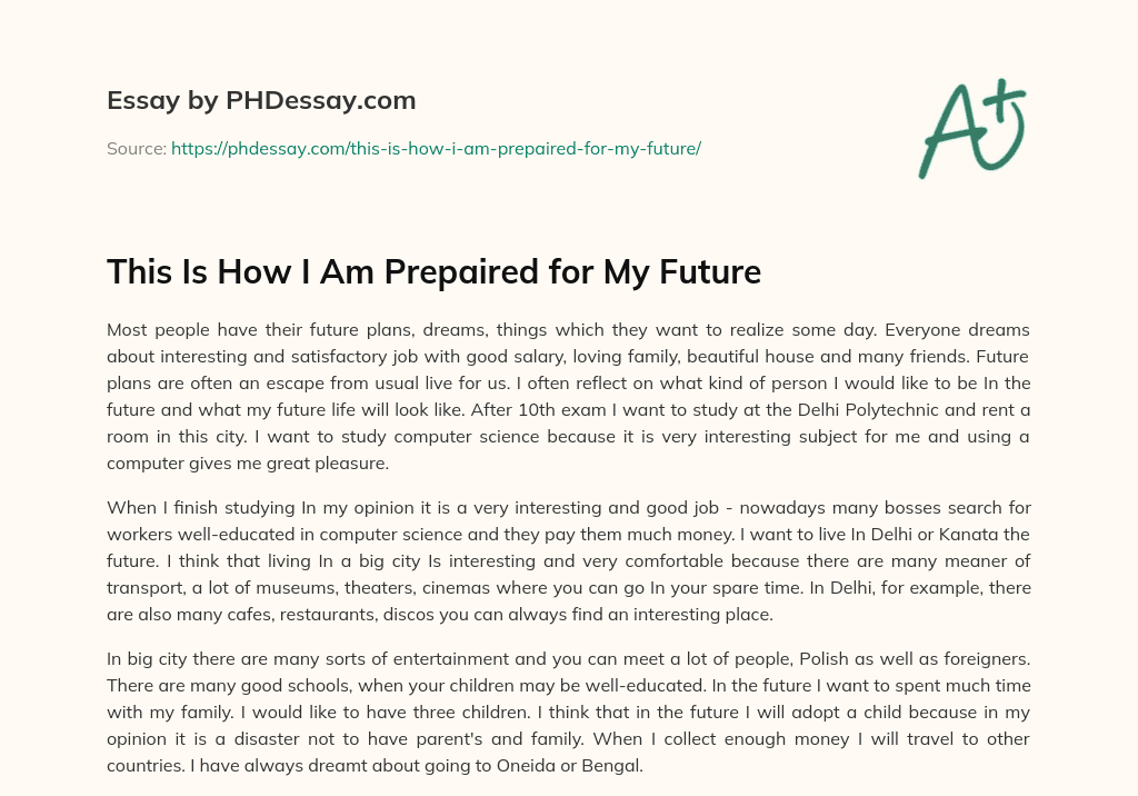 This Is How I Am Prepaired for My Future essay