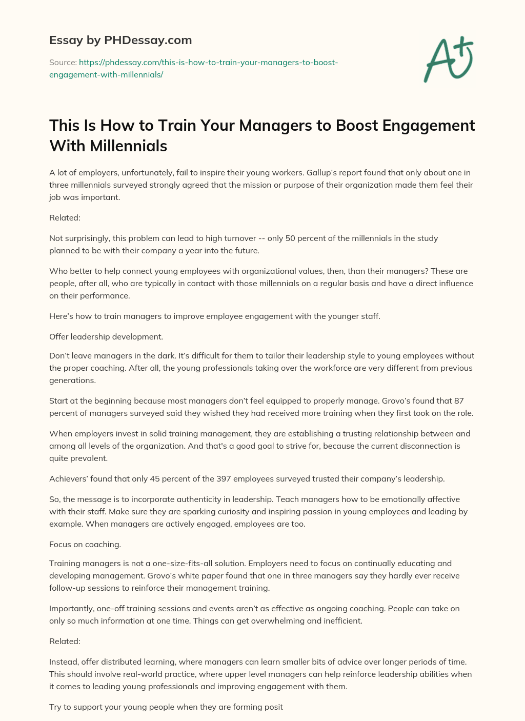 This Is How to Train Your Managers to Boost Engagement With Millennials essay