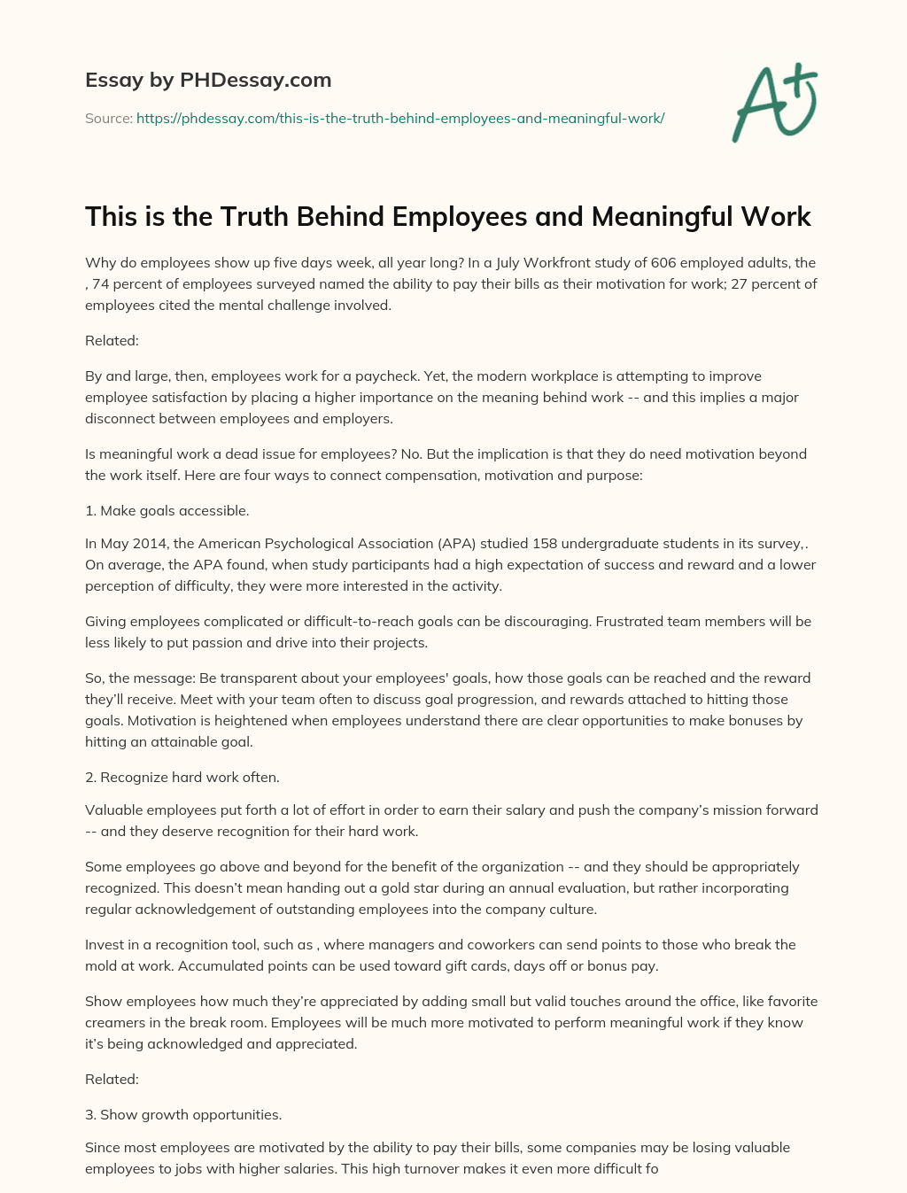This is the Truth Behind Employees and Meaningful Work essay