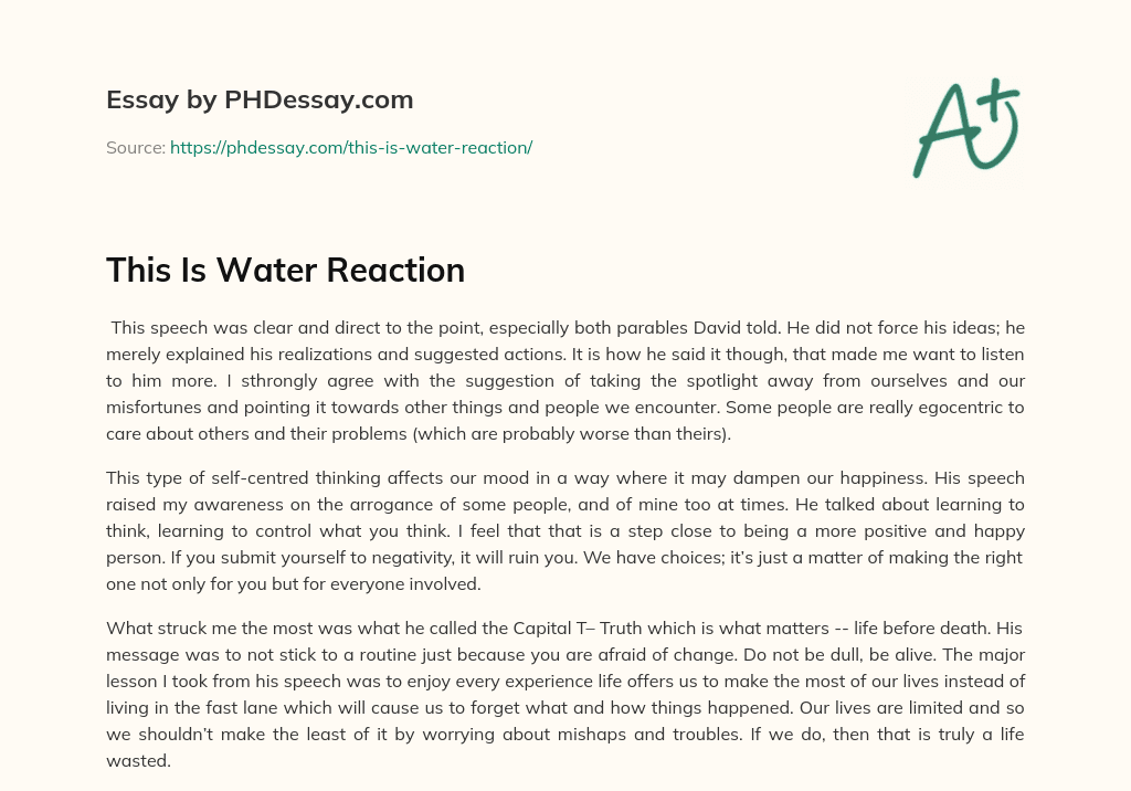 This Is Water Reaction essay