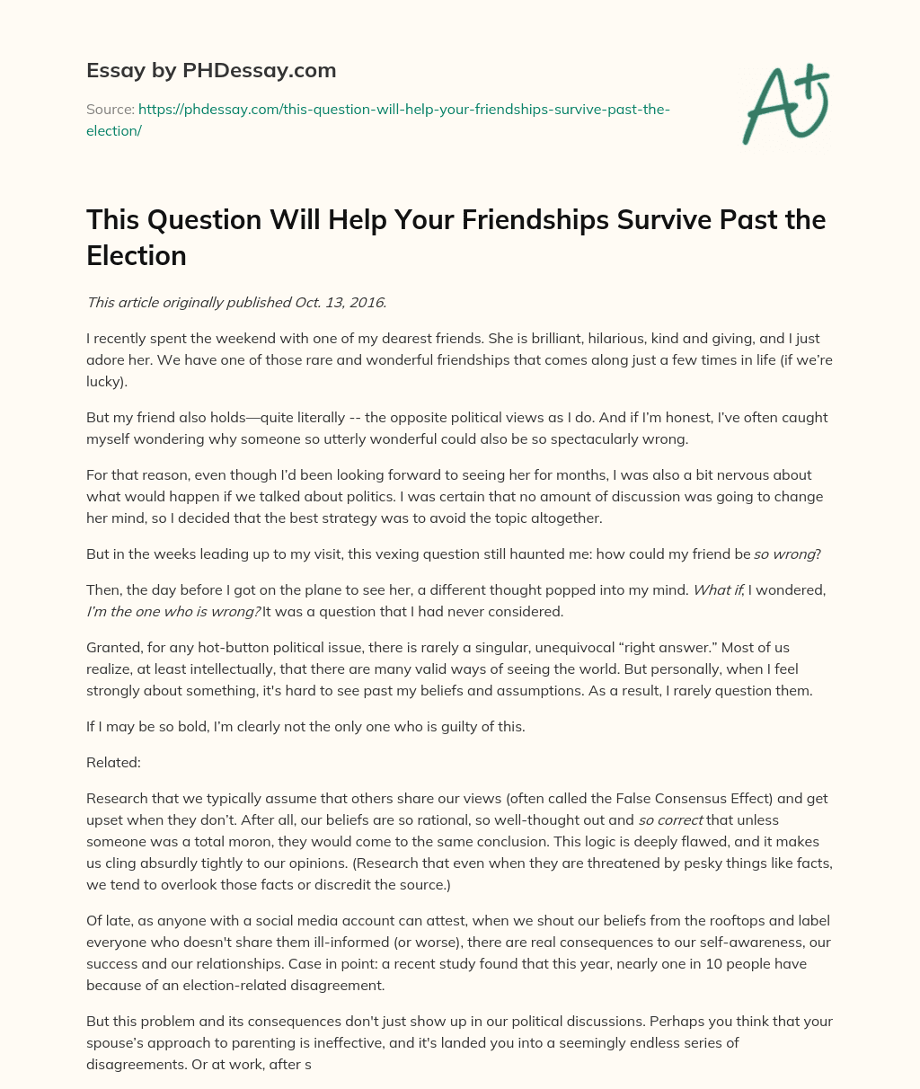 This Question Will Help Your Friendships Survive Past the Election essay