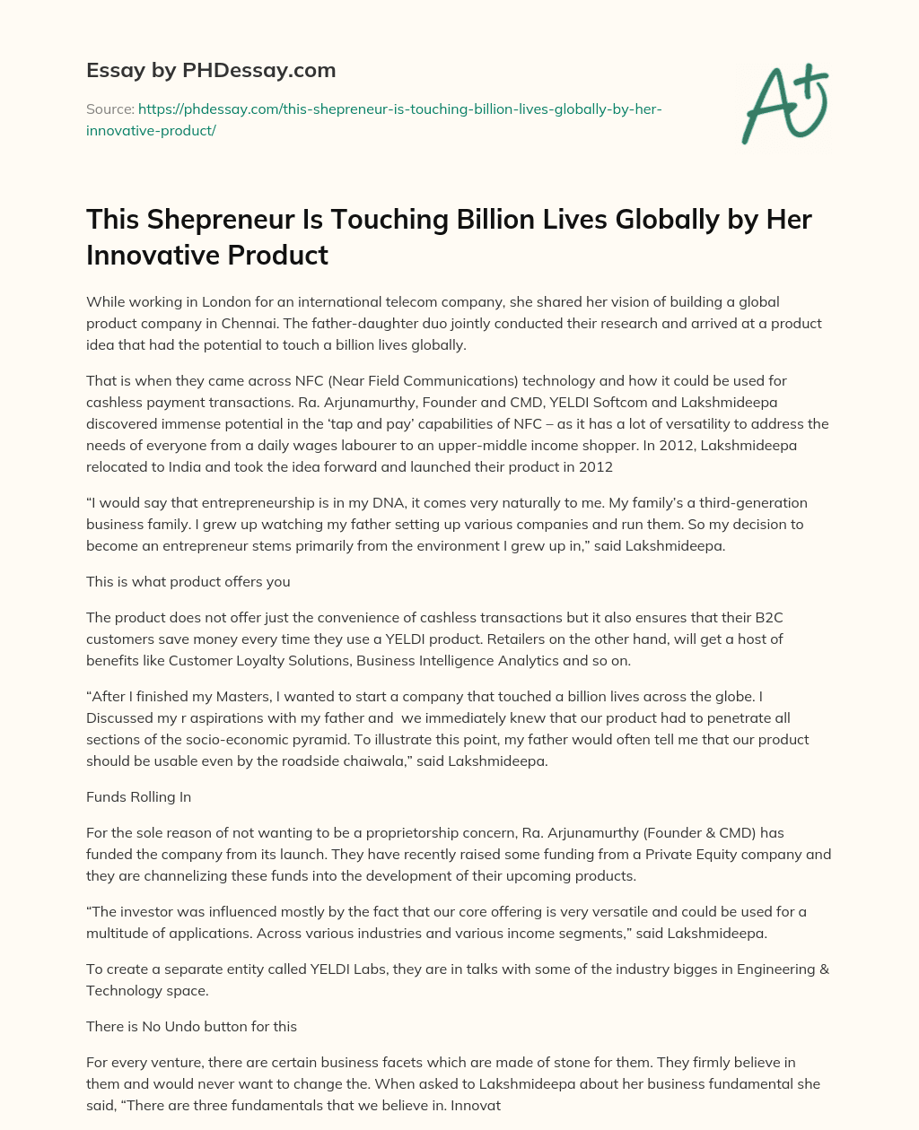 This Shepreneur Is Touching Billion Lives Globally by Her Innovative Product essay