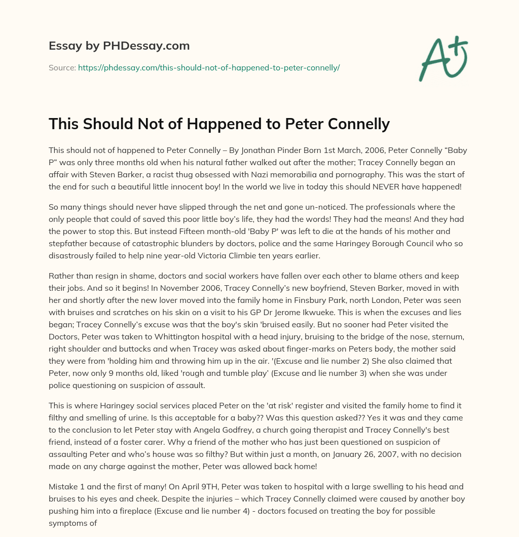 This Should Not of Happened to Peter Connelly essay
