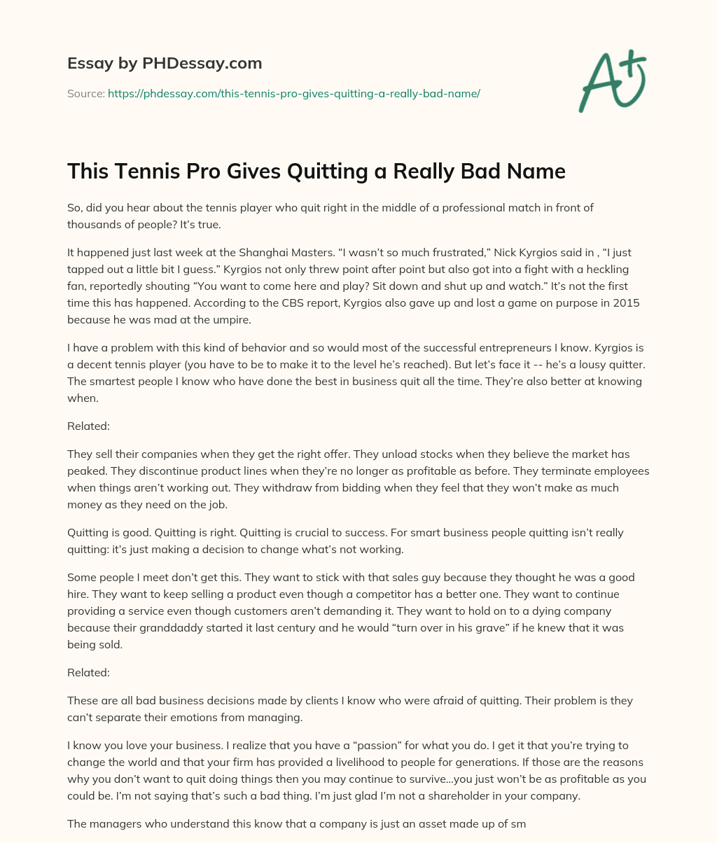 This Tennis Pro Gives Quitting a Really Bad Name essay