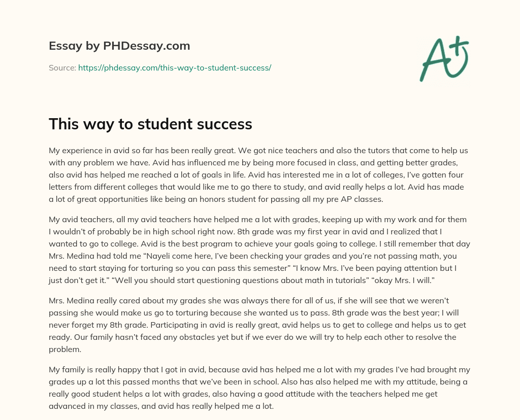 This way to student success essay