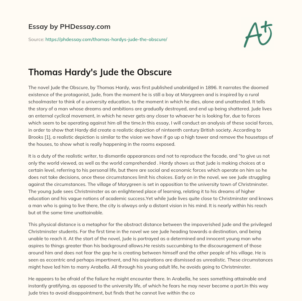 Thomas Hardy’s Jude the Obscure essay