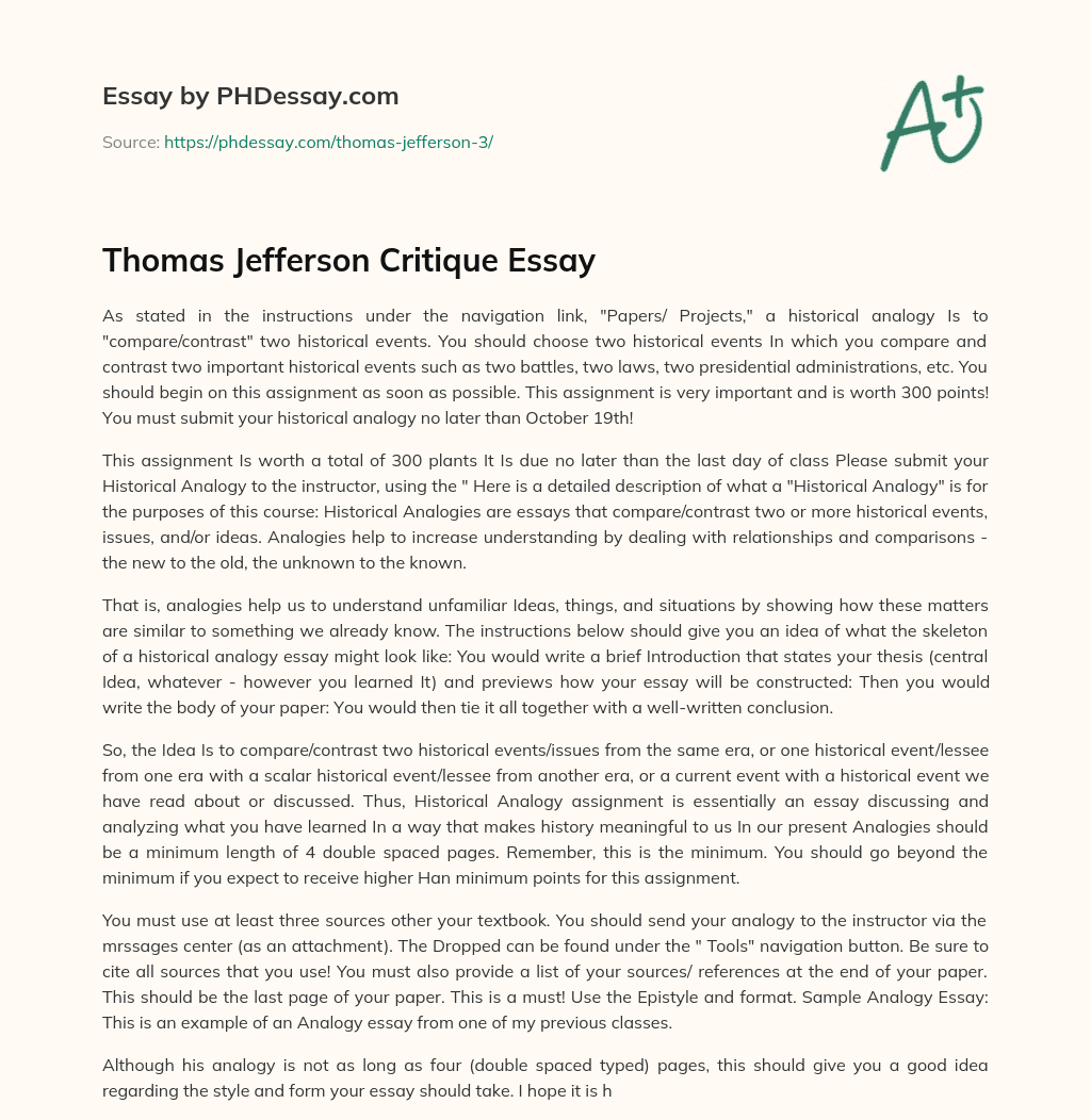 Thomas Jefferson Critique Essay essay