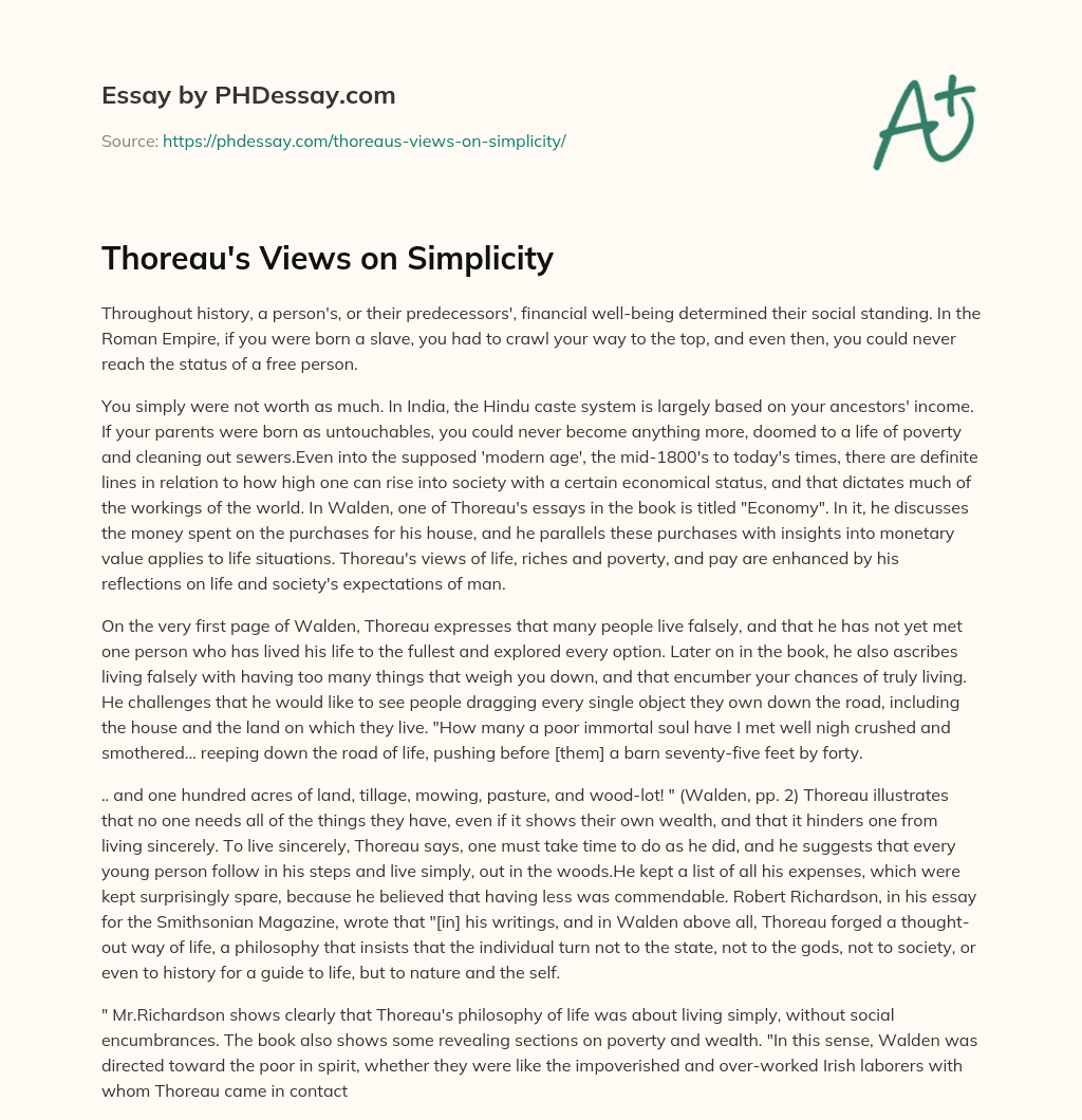 Thoreau’s Views on Simplicity essay
