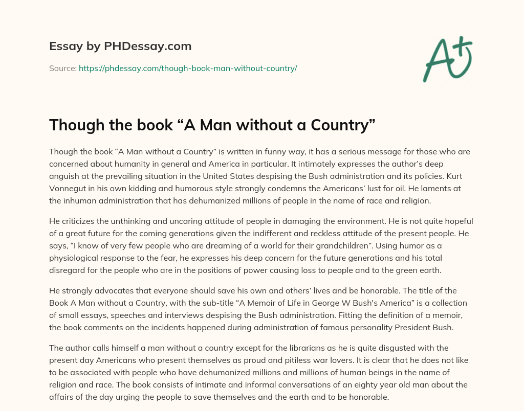 Though the book “A Man without a Country” essay