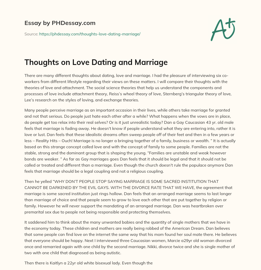 Thoughts on Love Dating and Marriage essay
