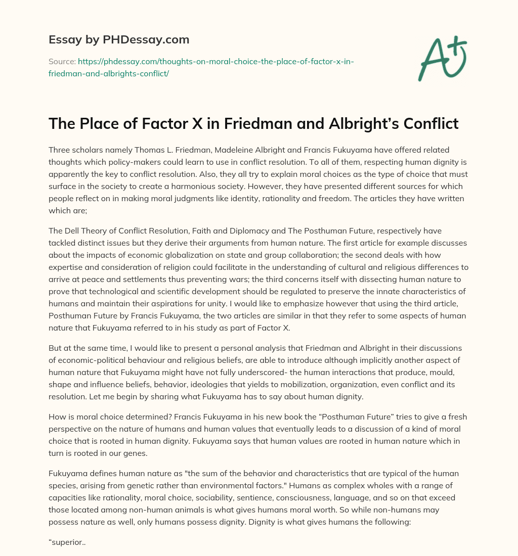 The Place of Factor X in Friedman and Albright’s Conflict essay