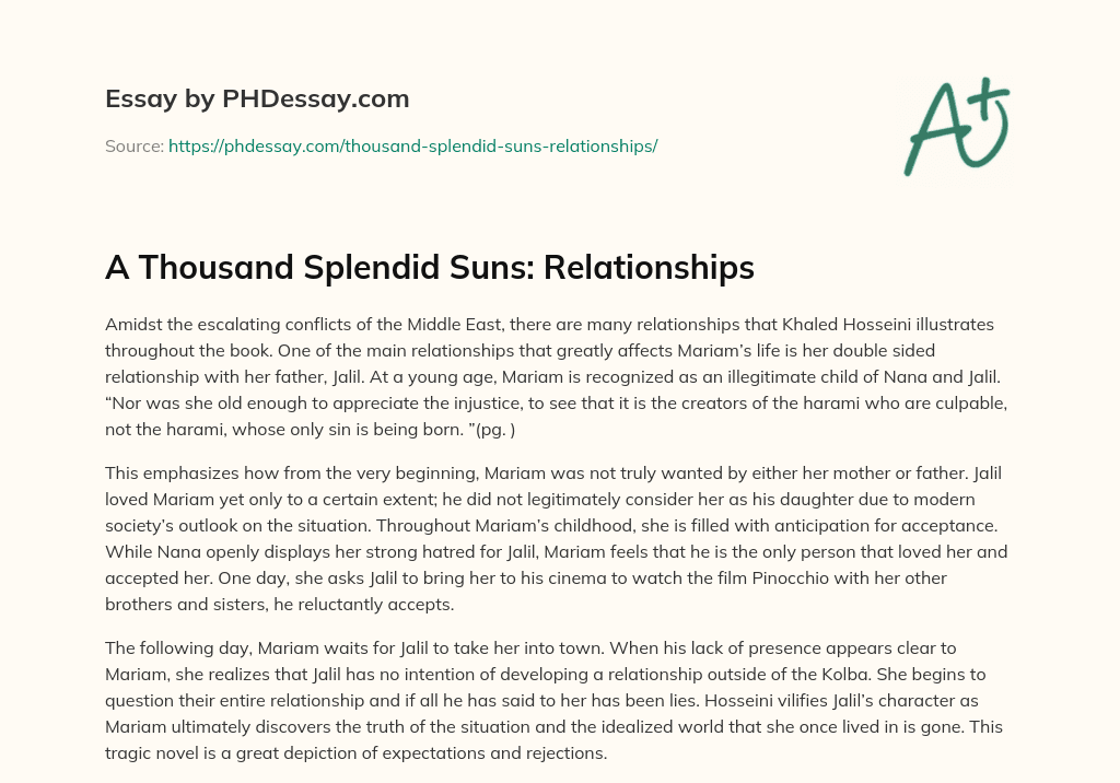 A Thousand Splendid Suns: Relationships essay