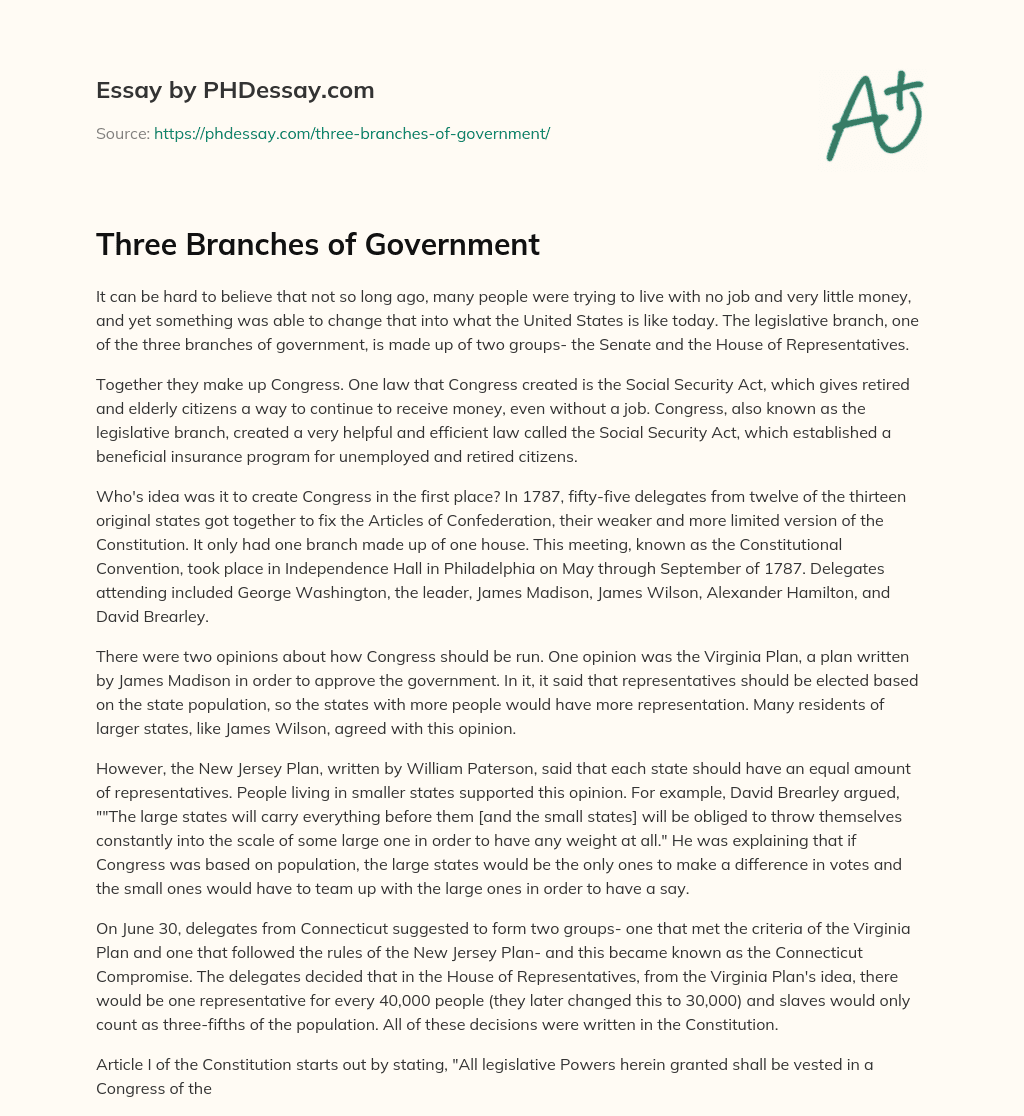Three Branches of Government essay