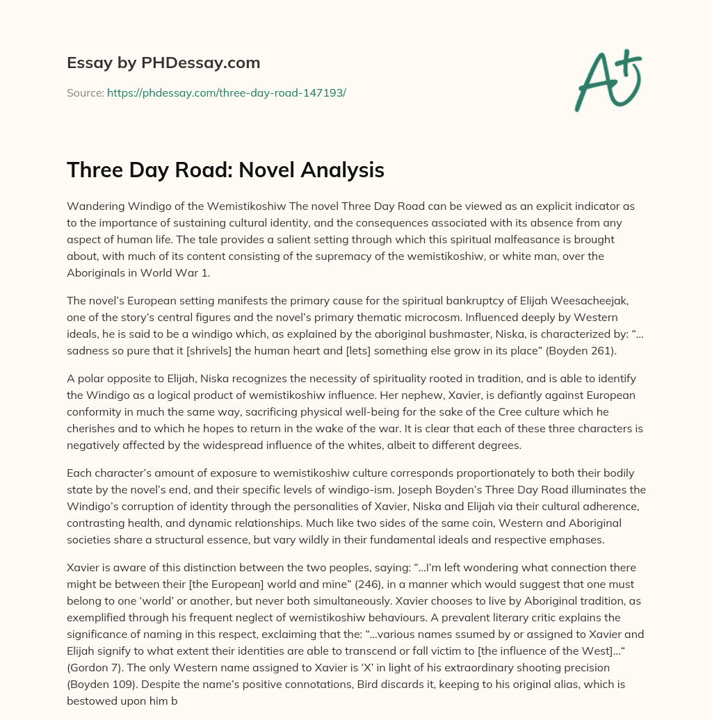 Three Day Road: Novel Analysis essay