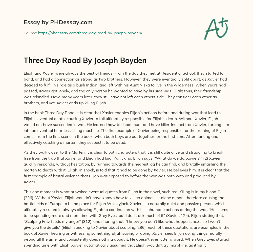 Three Day Road By Joseph Boyden essay