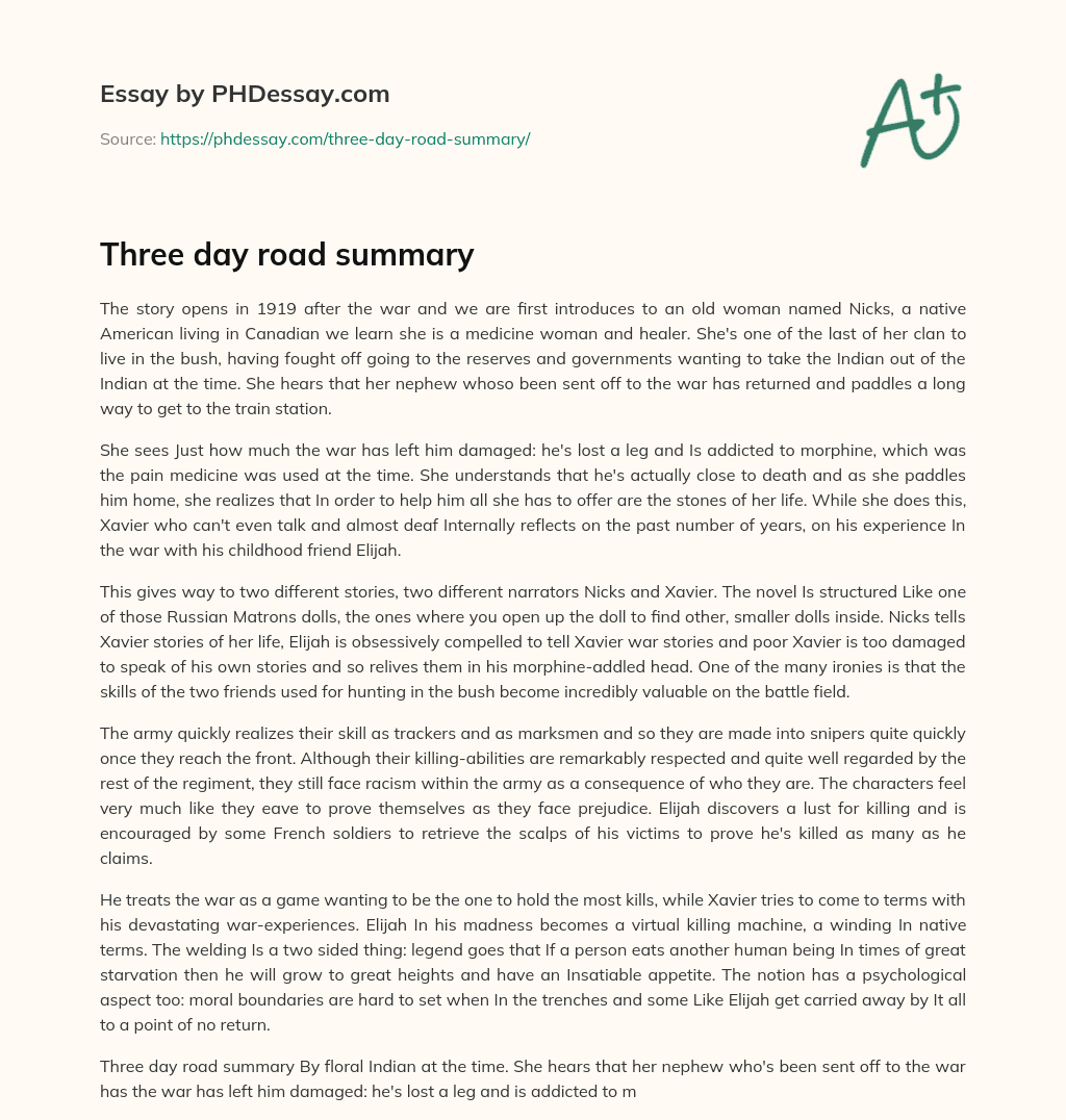 Three day road summary essay