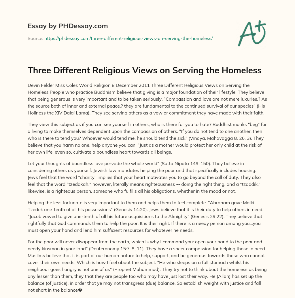 Three Different Religious Views on Serving the Homeless essay