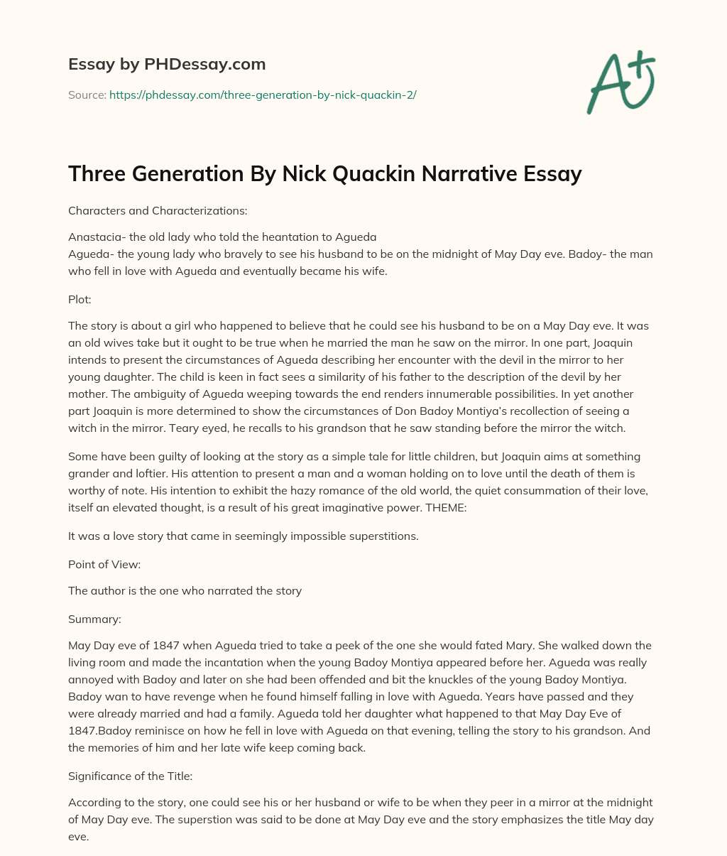 Three Generation By Nick Quackin Narrative Essay essay
