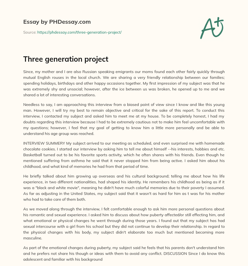 Three generation project essay