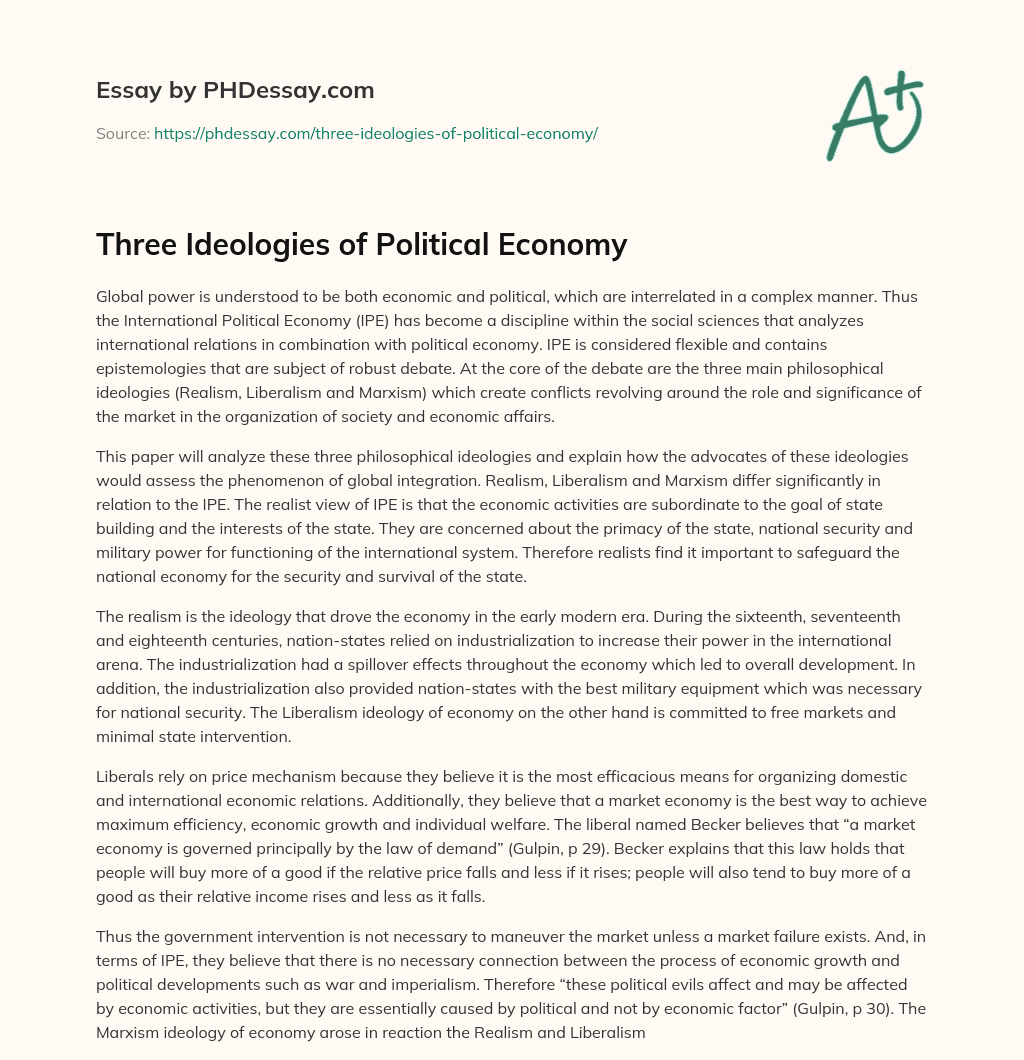 Three Ideologies of Political Economy essay