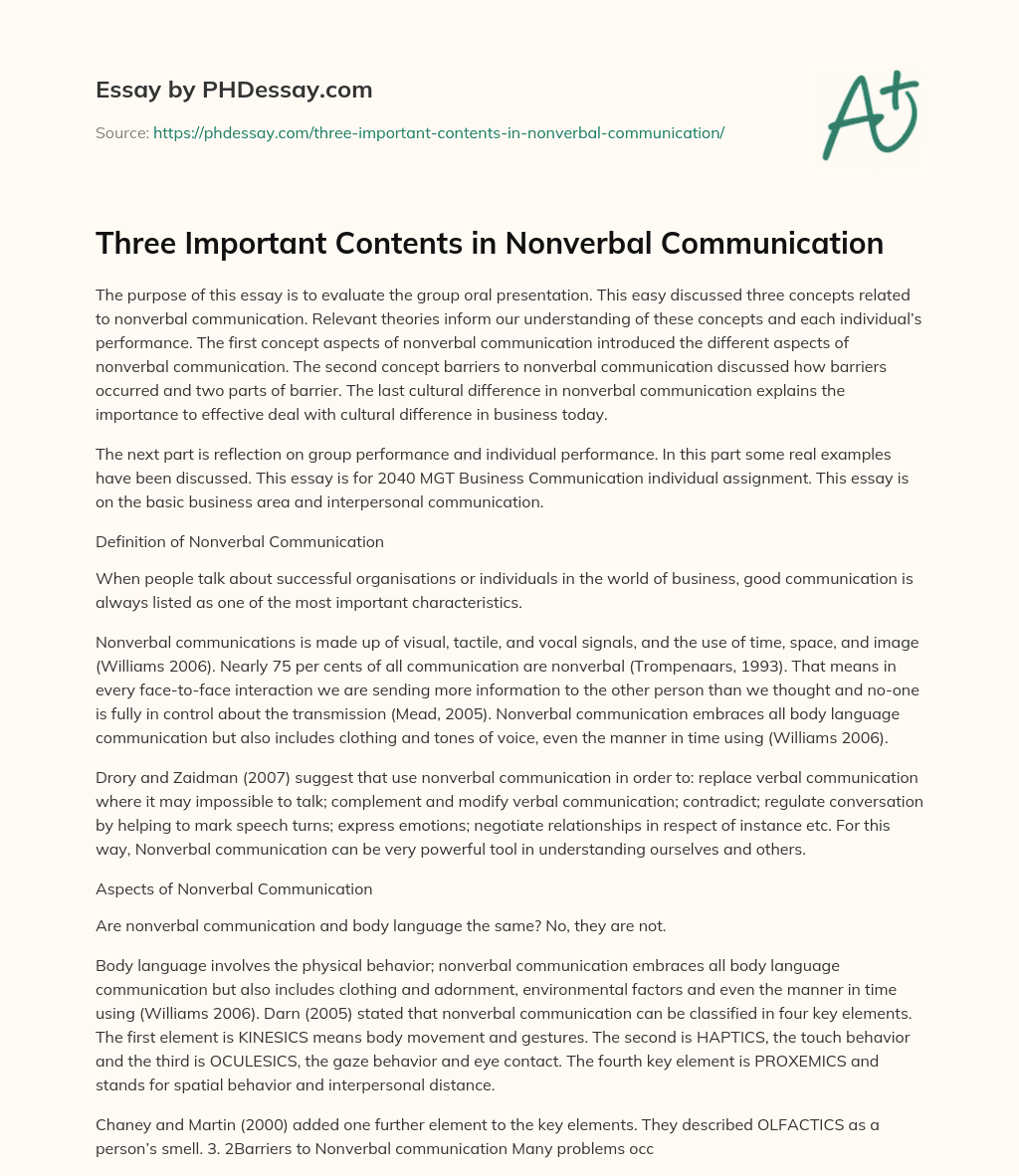 Three Important Contents in Nonverbal Communication essay