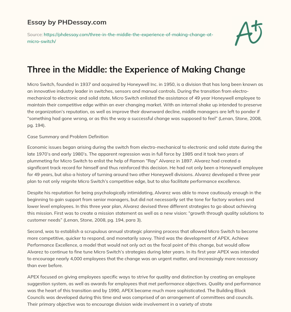 Three in the Middle: the Experience of Making Change essay