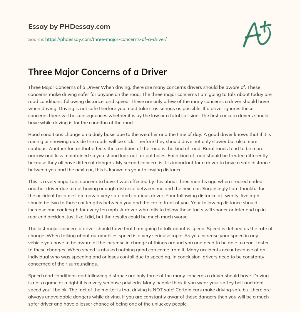 Three Major Concerns of a Driver essay