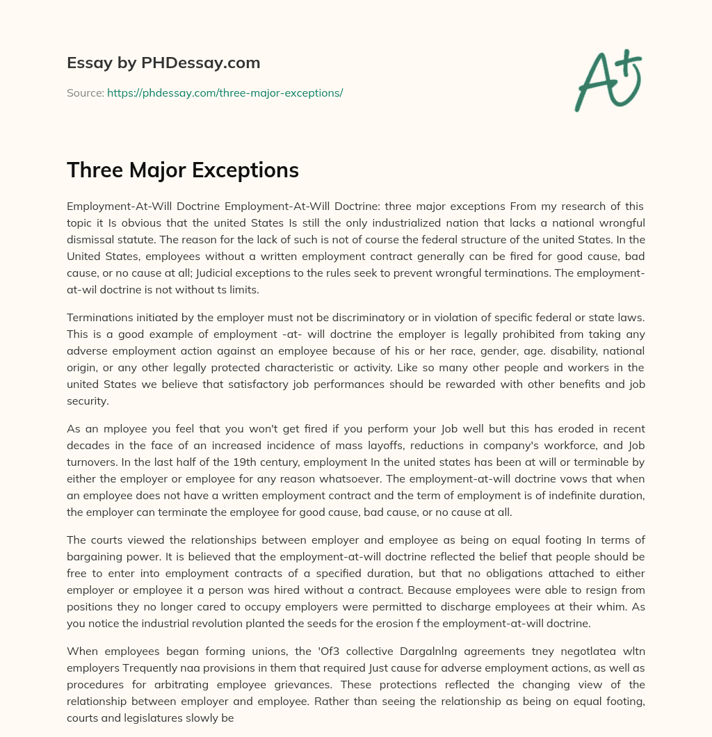 Three Major Exceptions essay