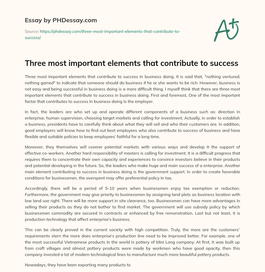 Three most important elements that contribute to success essay