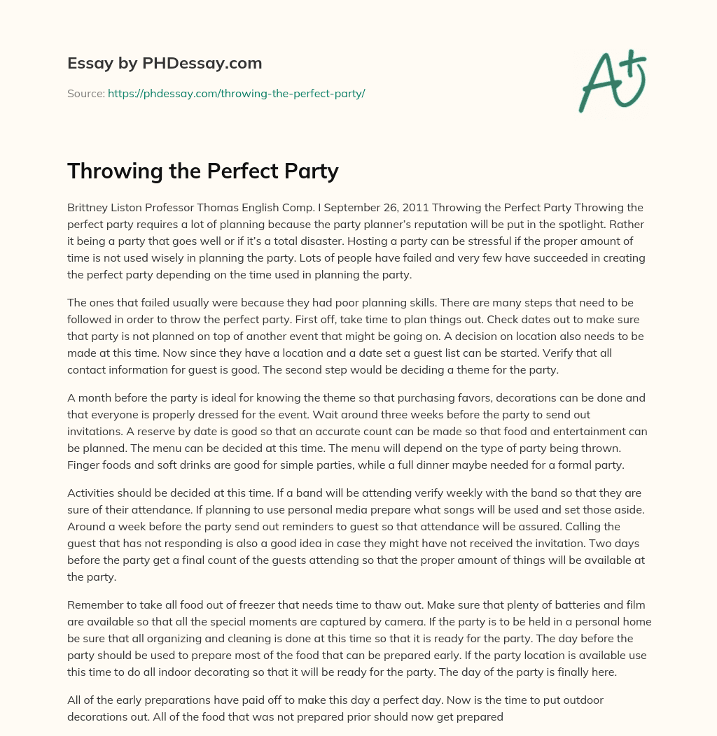 perfect party essay