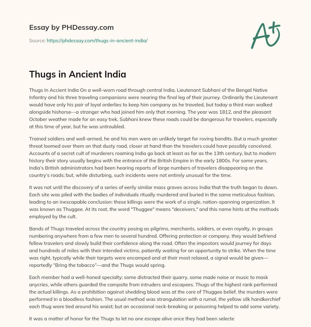 Thugs in Ancient India essay