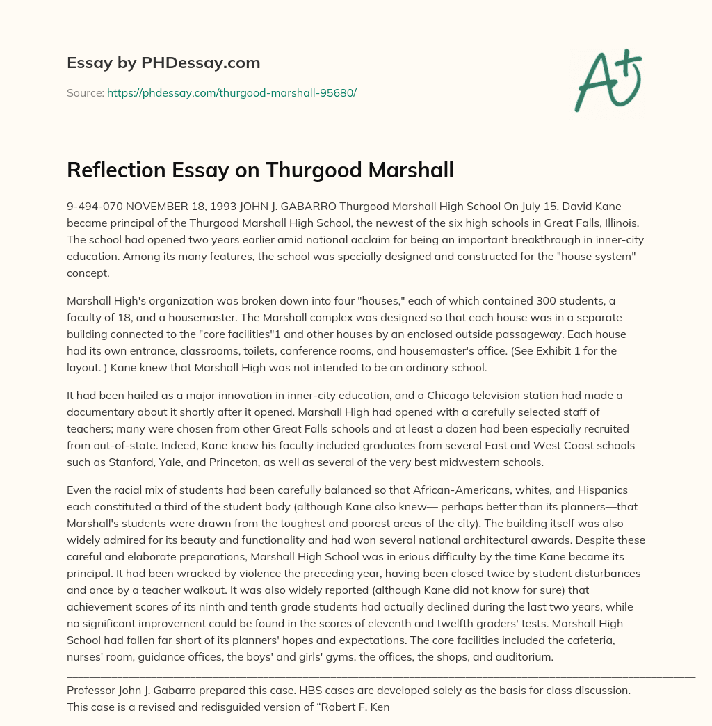 Reflection Essay on Thurgood Marshall essay