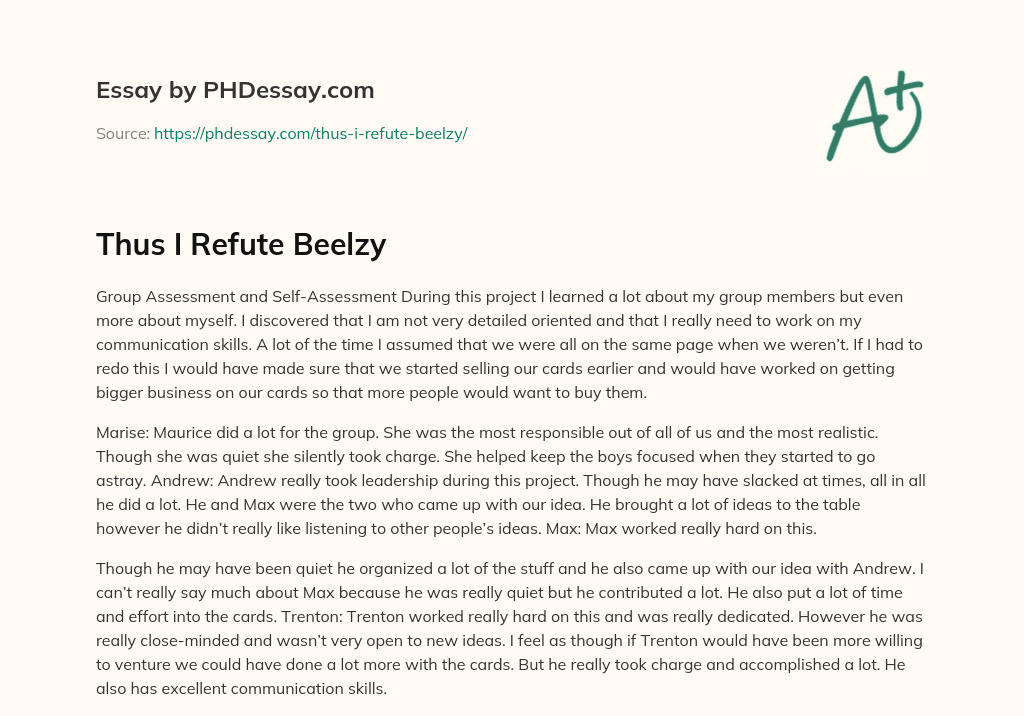 Thus I Refute Beelzy essay