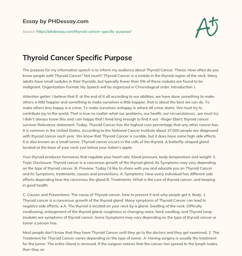 Thyroid Cancer Specific Purpose essay