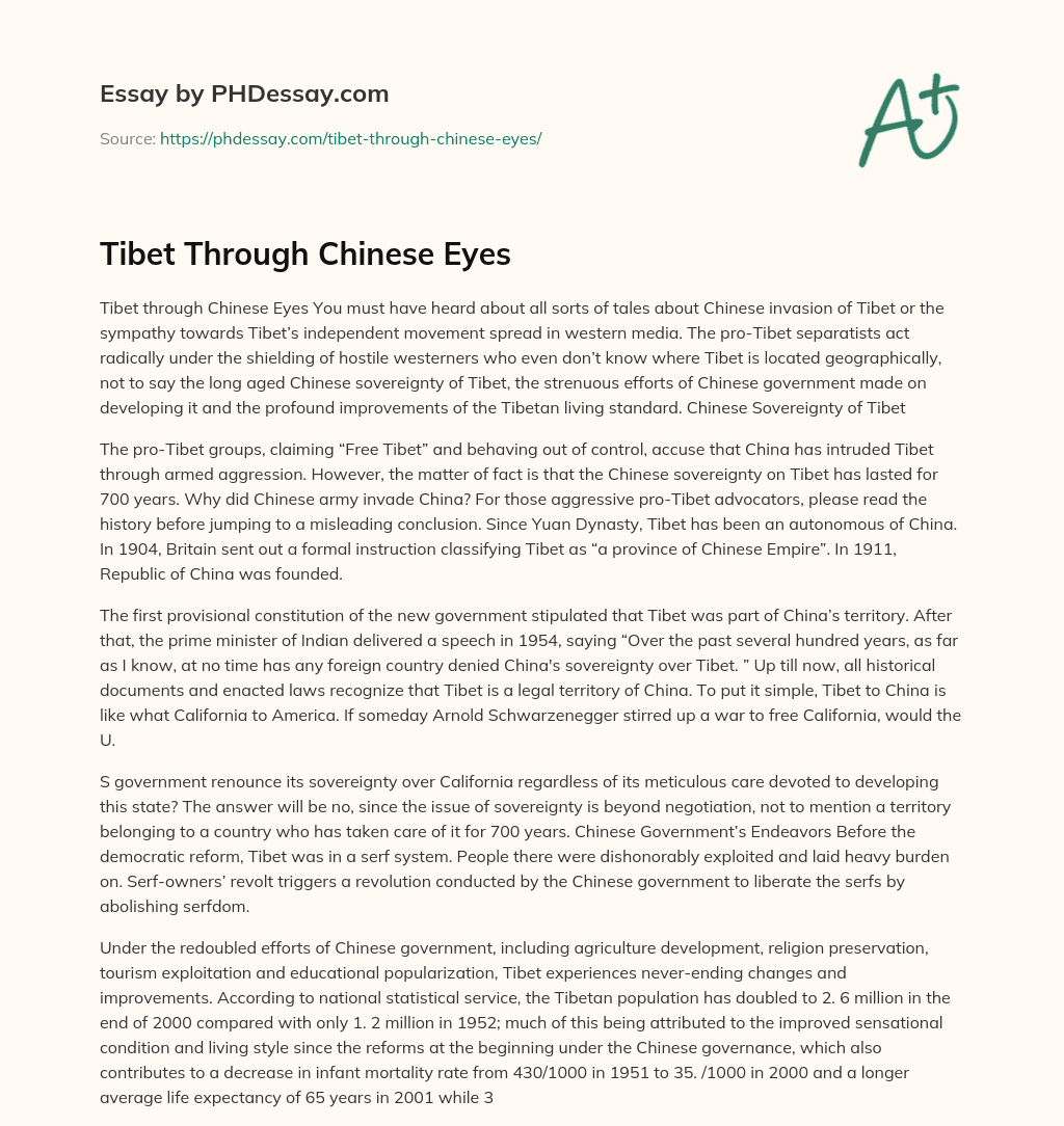 Tibet Through Chinese Eyes essay