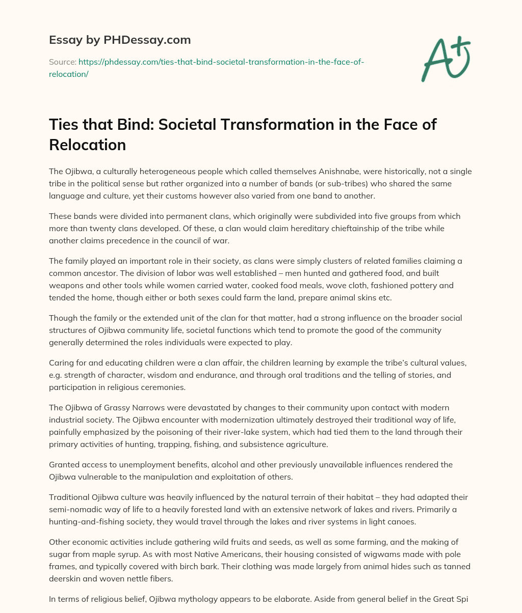 Ties that Bind: Societal Transformation in the Face of Relocation essay