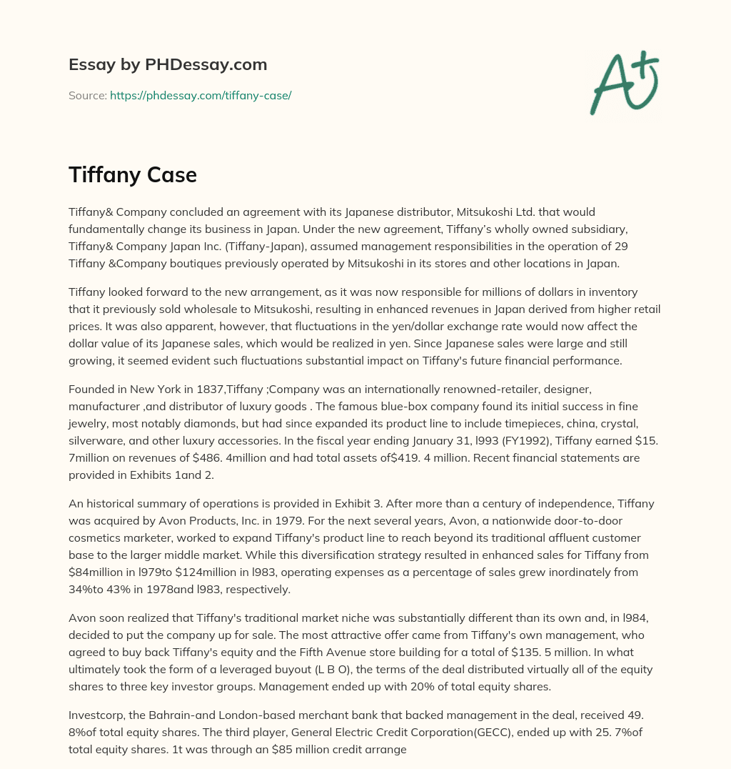 Tiffany Case essay