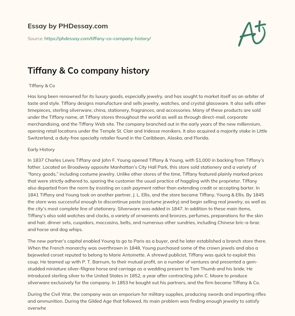 Tiffany & Co company history essay