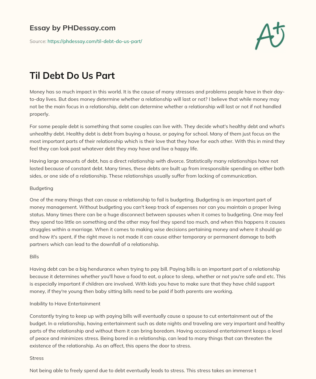 Til Debt Do Us Part essay